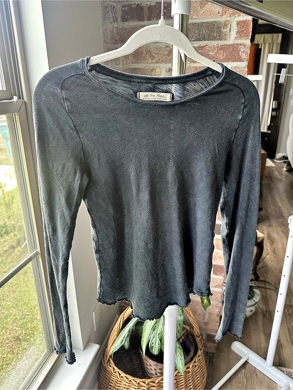 We The Free Long Sleeve Scalloped Hem Top in Black